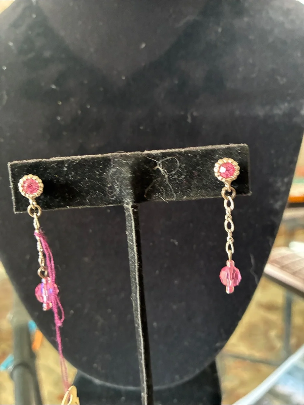 Pink Dangle Crystal Drop Earrings